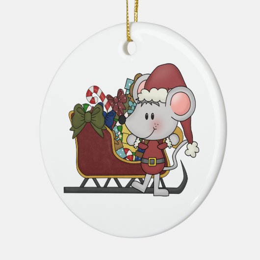 Sankt-Maus mit Schlitten Keramik Ornament (Links)