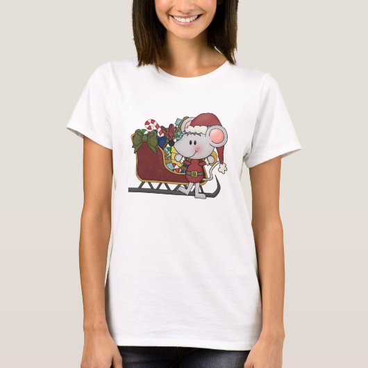 Sankt-Maus mit Schlitten T-Shirt (Vorderseite)