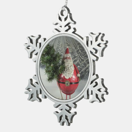Sankt mit Baum Schneeflocken Zinn-Ornament (Rechts)