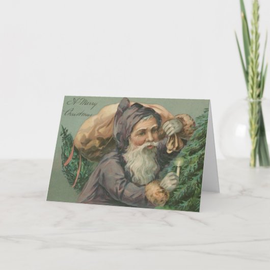 Sankt mit einer Sack-Weihnachtskarte Feiertagskarte (Vorderseite)