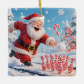 Sankt Nikolaus Bowling Candy Cane Lane Personalisi Keramikornament (Vorderseite)