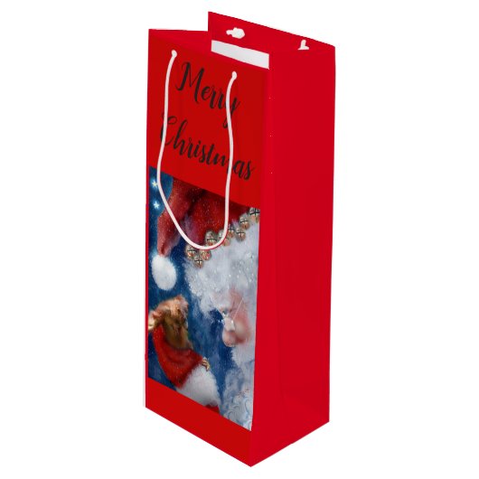 Sankt-Orang-Utan Weihnachten Geschenktüte Für Weinflaschen (Vorderseite Schrägansicht)