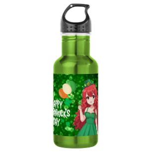Sankt Patricks Tag süß, Irische Anime-Dame Edelstahlflasche