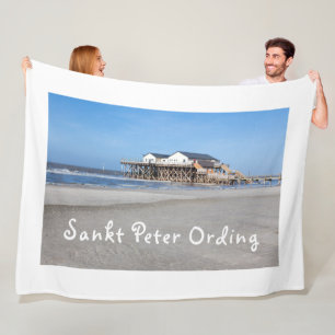 Sankt Peter Ording House auf Pfählen Foto mit Text Fleecedecke
