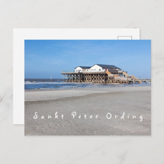 Sankt Peter Ording House auf Pfählen Foto mit Text Postkarte (Vorne/Hinten)
