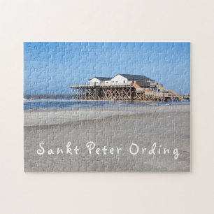 Sankt Peter Ording House auf Pfählen Foto mit Text Puzzle