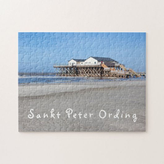 Sankt Peter Ording House auf Pfählen Foto mit Text Puzzle (Horizontal)