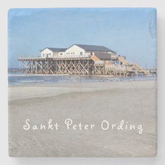 Sankt Peter Ording House auf Pfählen Foto mit Text Steinuntersetzer