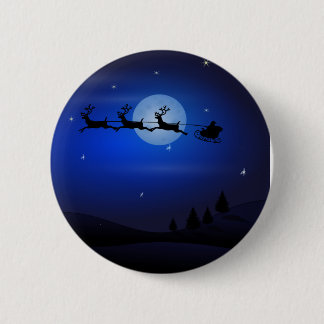 Sankt, Pferdeschlitten, Ren und Moonlit Landschaft Button