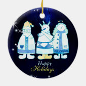 Sankt-Schneemann-Engels-blauer Weihnachtsbaum Keramikornament (Hinten)