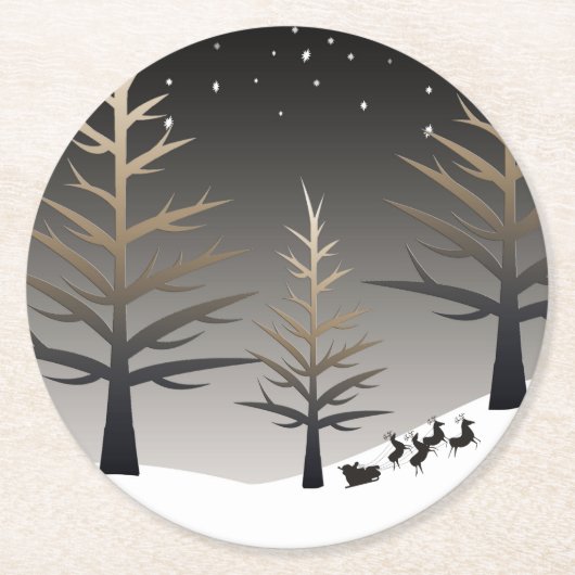 Sankt Sleigh und Baum-Silhouette Runder Pappuntersetzer (Vorderseite)