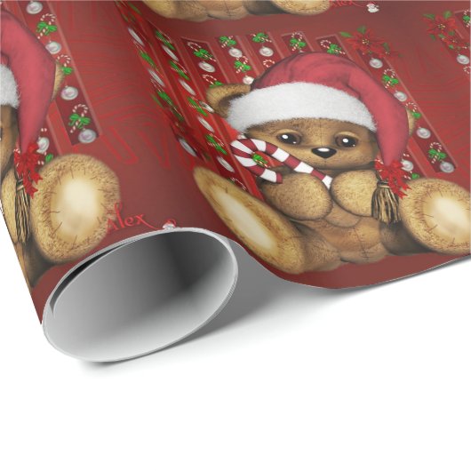 Sankt-Teddybär mit Zuckerstange Geschenkpapier (Rolleneckpunkt)