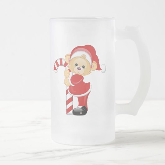 Sankt Teddybär und Candycane Mattglas Bierglas (Rechts)