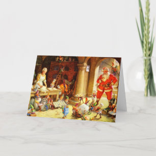 Sankt u. Frau Klaus u. die Elfe backen Plätzchen Feiertagskarte