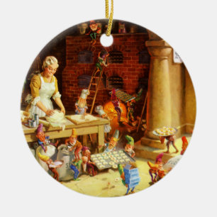 Sankt u. Frau Klaus u. die Elfe backen Plätzchen Keramikornament