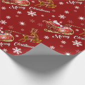 Sankt- u. Pferdeschlitten-Packpapier. Rottöne Geschenkpapier (Ecke)