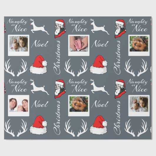 Sankt- u. Ren-Weihnachtsfamilien-Fotos Geschenkpapier (Flach)