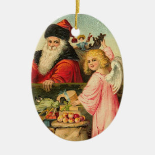 Sankt und Engels-Weihnachtsverzierung Keramikornament