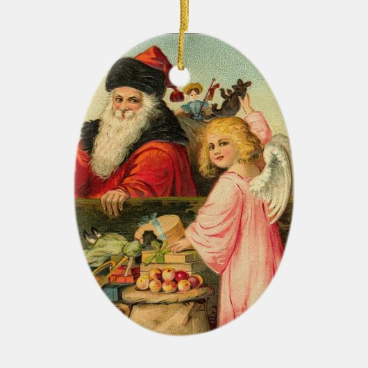 Sankt und Engels-Weihnachtsverzierung Keramikornament (Vorne)