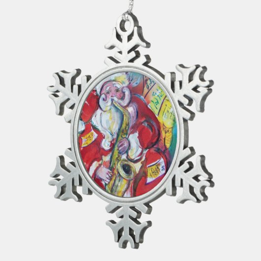 SANKT UND SAX, WEIHNACHTSParty Schneeflocken Zinn-Ornament (Rechts)