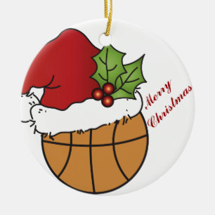 Sankt Weihnachtshut auf einem Basketball Keramikornament