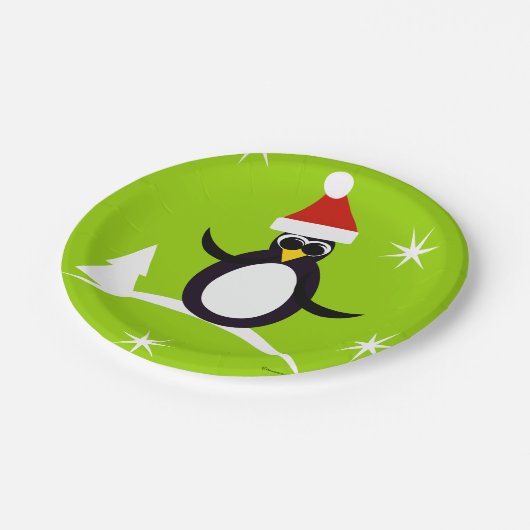 Sanktpenguin-Weihnachtspapier-Party-Teller Pappteller (Schrägansicht)