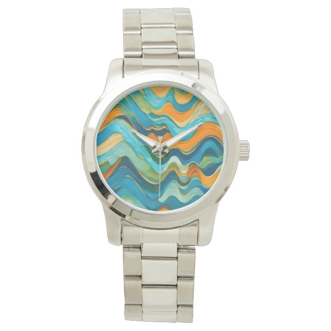 Sanlúcar Blue Green Orange Waves Armbanduhr (Vorderseite)