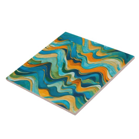 Sanlúcar Blue Green Orange Waves Fliese (Seite)