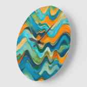 Sanlúcar Blue Green Orange Waves Große Wanduhr (Winkel)