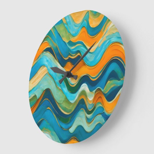 Sanlúcar Blue Green Orange Waves Große Wanduhr (Winkel)