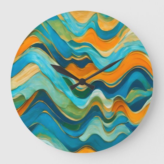 Sanlúcar Blue Green Orange Waves Große Wanduhr (Vorderseite)