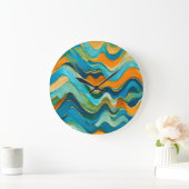 Sanlúcar Blue Green Orange Waves Große Wanduhr (Zuhause)