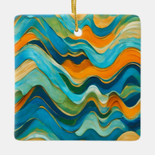 Sanlúcar Blue Green Orange Waves Keramikornament