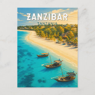 Sansibar Tansania Illustration Reise Kunst Vintage Postkarte