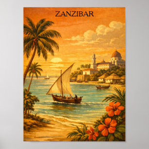 Sansibar Tropisches Vintage-Reise Kunst Poster