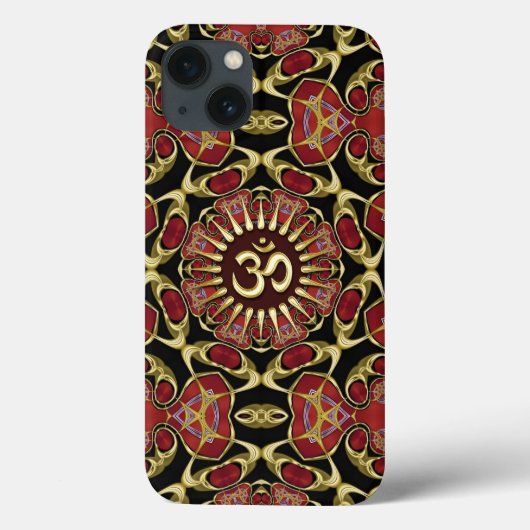Sanskrit Om Gold + Roter Barock Case-Mate iPhone Hülle (Rückseite)