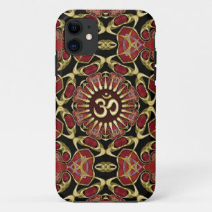 Sanskrit Om Gold + Roter Barock iPhone 11 Hülle