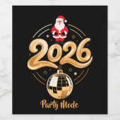 Santa 2026 Party Mode Gold Disco Christmas Weinetikett (Einzelnes Label)