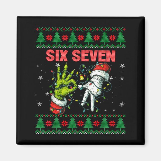 Santa 67 Christmas Ugly Sweater Fingers Six Seven Magnet (Vorne)