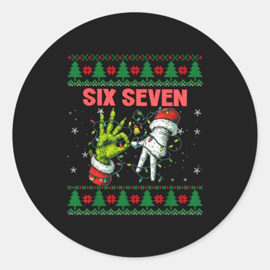 Santa 67 Christmas Ugly Sweater Fingers Six Seven Runder Aufkleber (Vorderseite)