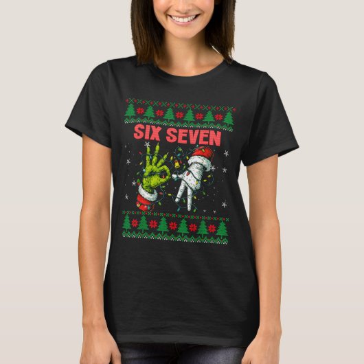 Santa 67 Christmas Ugly Sweater Fingers Six Seven T-Shirt (Vorderseite)