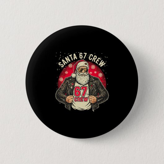 Santa 67 Crew Funny Christmas Leather Jacket Tee Button (Vorderseite)