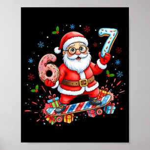 Santa 67 Meme Donut Skateboard Frohe Weihnachten J Poster