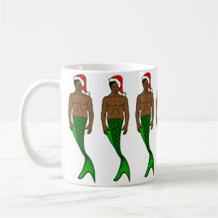 Santa African Black Merman Christmas Mermaid Kaffeetasse