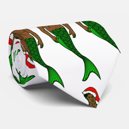 Santa African Black Merman Christmas Mermaid Krawatte (Gerollt)
