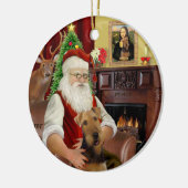 Santa-Airedale Keramik Ornament (Links)