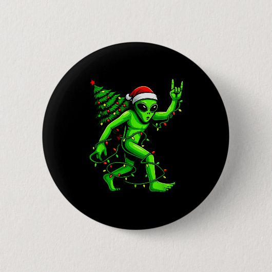 Santa Alien Christmas Tree Xmas Lights Funny Ufo Button (Vorderseite)