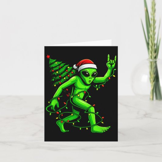 Santa Alien Christmas Tree Xmas Lights Funny Ufo Karte (Vorderseite)