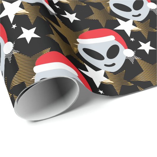 Santa Alien Eemoji Geschenkpapier (Rolleneckpunkt)