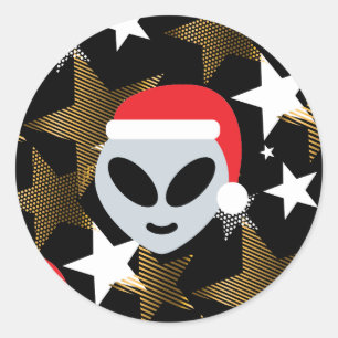 Santa Alien Eemoji Runder Aufkleber